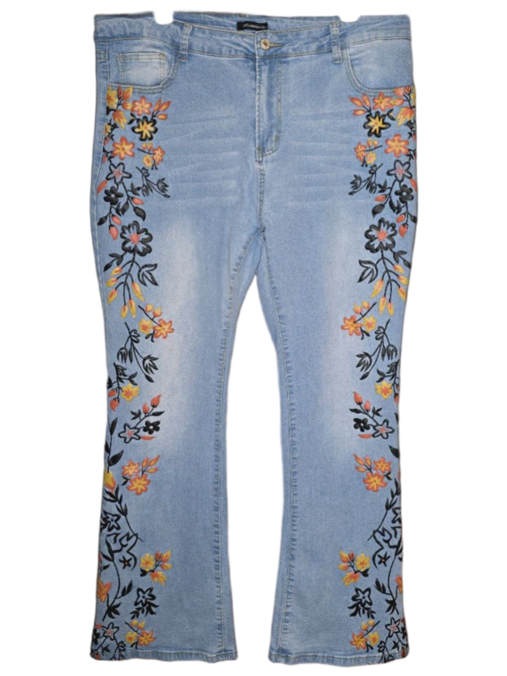 Boho Western Light Wash Denim JustFashionNow 2XL Floral Embroidered Jeans